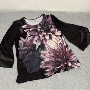Catherines Dark Floral Top Shirt Plus Size 2X Stretch Longsleeve Artsy Moody